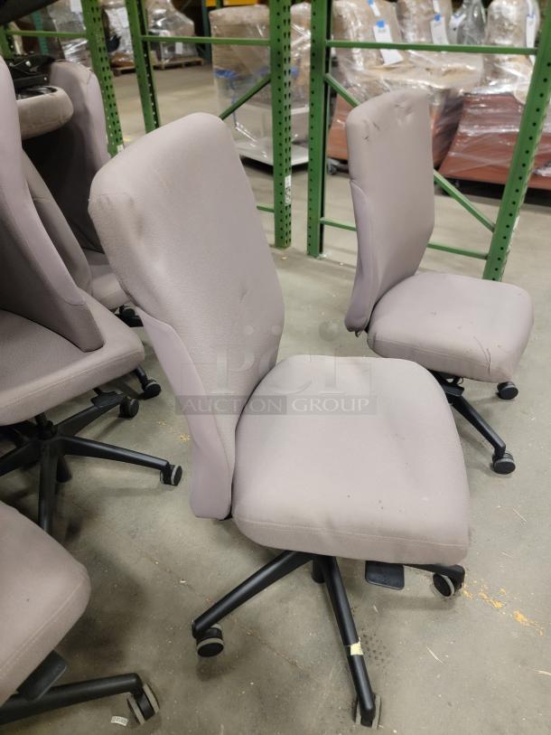 36 Knoll ReGeneration ergonomic task chairs in bulk. Light gray fabric, ergonomic design, used condition, ideal for office upgrade.