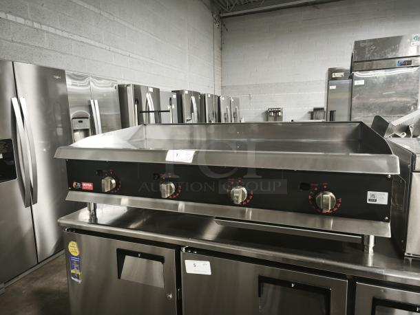 Brand new Cooking Performance Group Ultra Series 48" chrome griddle, 4-burner, liquid propane, 120,000 BTU, model 351gtucpg48l.