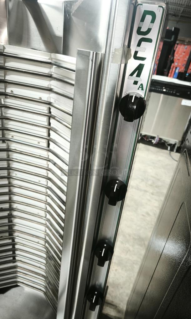 Brand new Visvardis DE4A 39" electric gyro machine, 140 lb. capacity, stainless steel, control knobs visible.