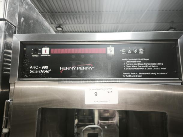 Brand new Henny Penny SmartHold AHC-990 heated holding cabinet, features temperature and humidity controls, on casters, 240v/1ph.
