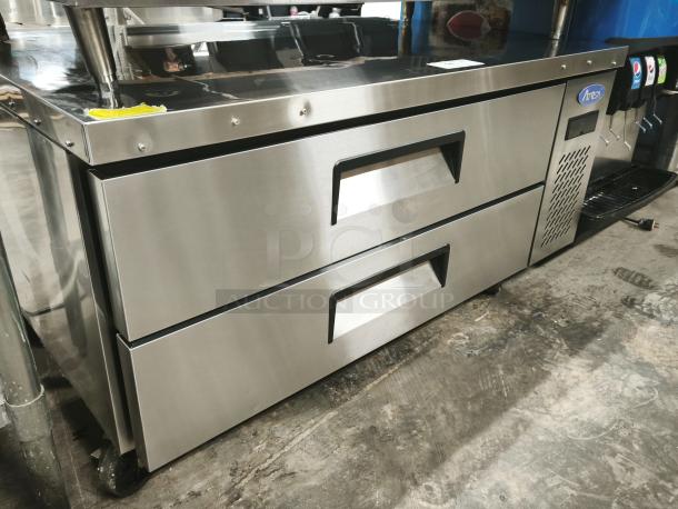 Brand new Atosa MGF8450GR 48" refrigerated chef base, 7.7 cu ft, ENERGY STAR®, self-contained, stainless steel.