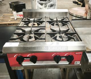 Brand new Avantco Chef Series 24" 4 Burner Gas Range, model 177CAGR424, 100,000 BTU, stainless steel, labels intact.