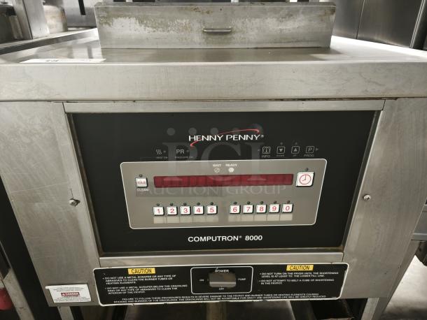 Henny Penny Computron 8000 Pressure Fryer, used, operational, digital display, stainless steel, model info visible.