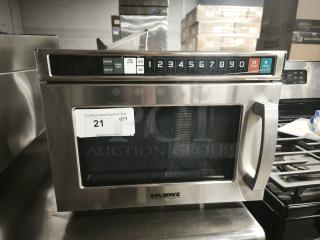 Brand new Solwave 180MWHD21 stainless steel commercial microwave, 1,800W, 208/240V, with USB port, heavy-duty condition.