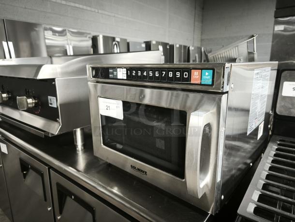 Brand new Solwave commercial microwave, model 180MWHD21, stainless steel, 1,800W, USB port, 208/240V, space saver design.