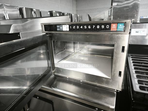 Solwave 180MWHD21 stainless steel commercial microwave, 1,800W with USB port, brand new, keypad controls, open door.