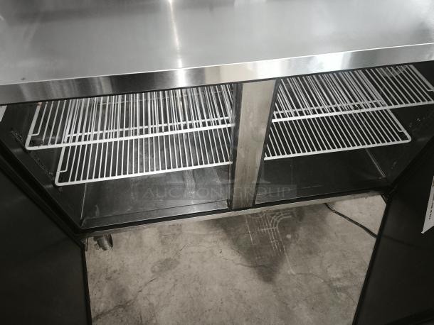 BRAND NEW ATOSA MPF8202GR 67" 2-Door Pizza Prep Table, stainless steel, double shelves, spacious interior.