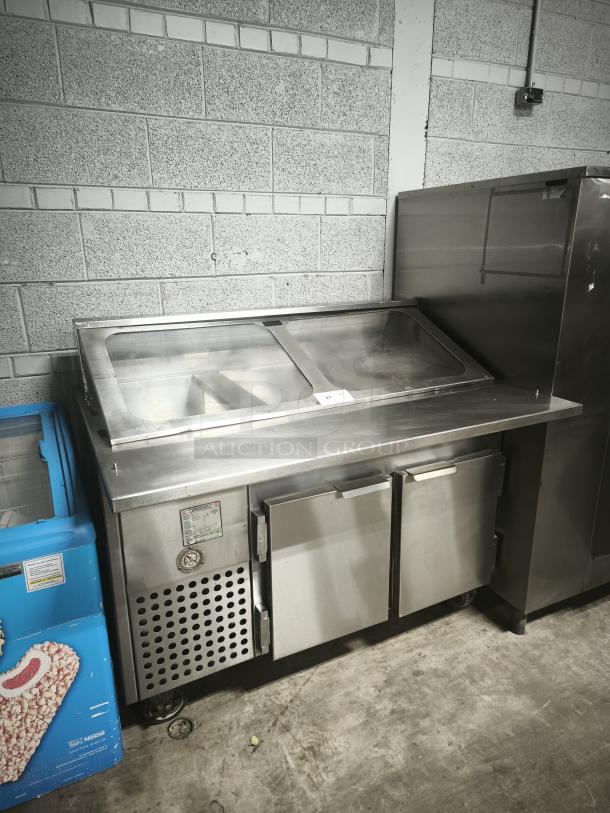 S&G Manufacturing Model RU70004 refrigerated sandwich prep table with clear lid, stainless steel, tested and working.