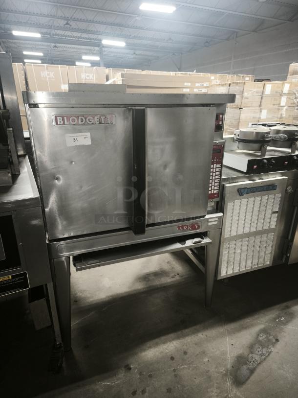 BLODGETT commercial electric convection oven, stainless steel, double doors, used condition, model ARK-V, visible label "31 qty."