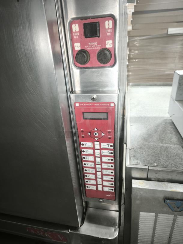 BLODGETT commercial electric convection oven with control panel, stainless steel finish, and programmable settings.