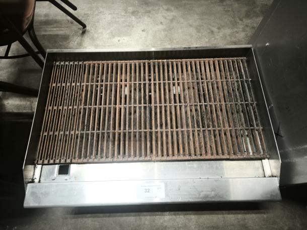 Patriot FMECTC-36/NG gas charbroiler, 30,000 BTU burners, tested and working, stainless steel, 3/4” rear NPT, good condition.