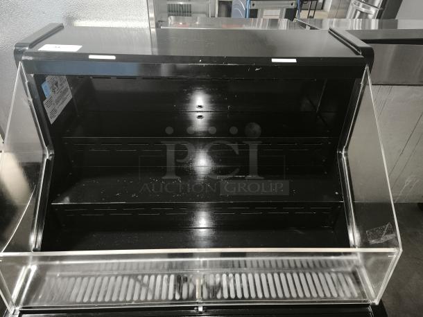 Howard-McCray 39" open air cooler, model SC-OS30E-3-B, 3 levels, black finish, 115v, used condition, no visible damage.