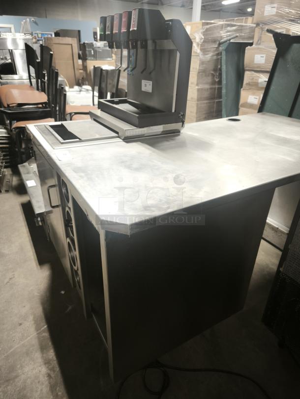 S&G Manufacturing BC7-1543 custom corner stainless steel table, pristine condition, excluding drop-in dispenser.