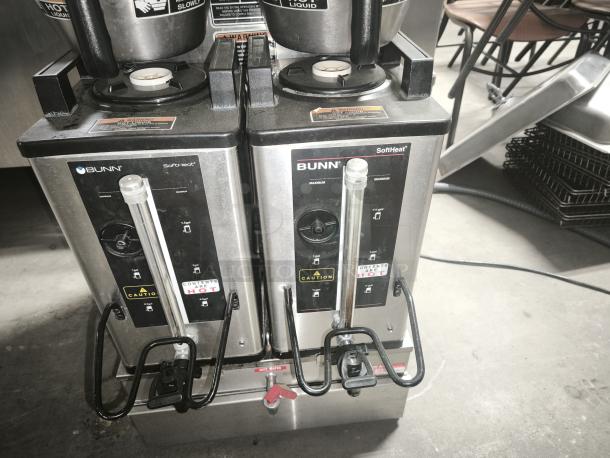 BUNN Soft Heat® SH DBC Dual Coffee Brewer System, stainless steel, dual capacity, visible control panel, good condition.