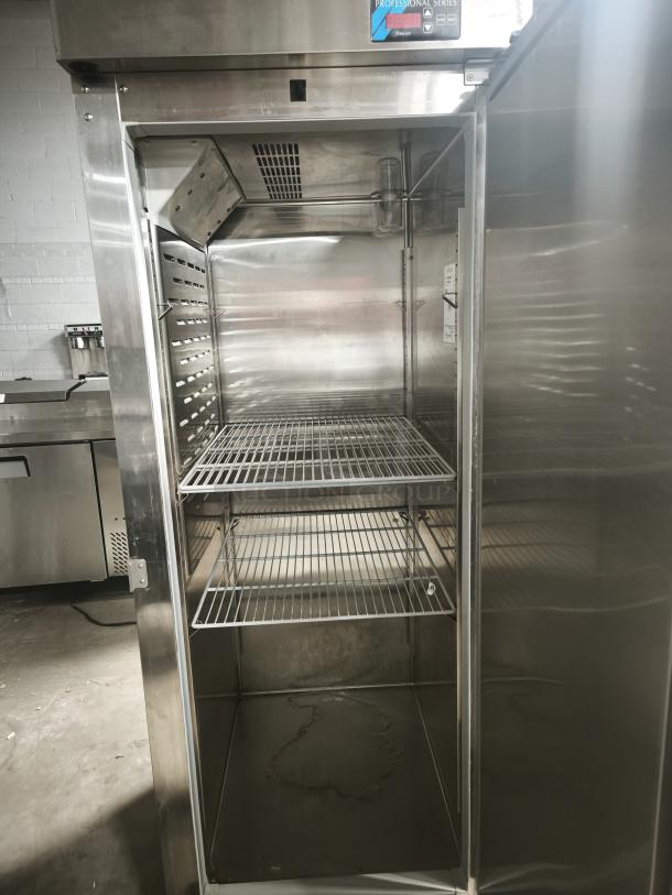 Hoshizaki FH1-SSB Professional Series upright freezer, stainless steel, single-section, like new condition, open door.