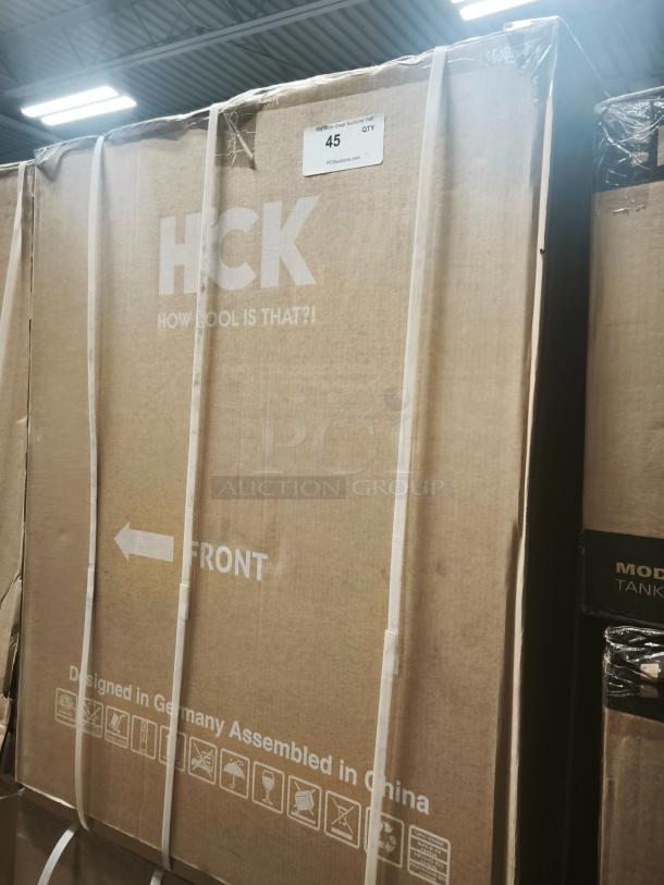 HCK D150-D 5.12 cu.ft undercounter dual zone fridge in box. Designed in Germany, assembled in China. New condition.