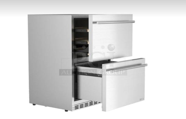 HCK D150-D 5.12 cu.ft undercounter dual zone fridge, stainless steel, new condition, dual drawers, sleek design.