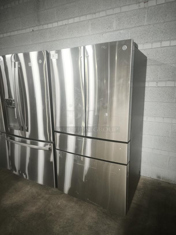 Used GE Profile 28.7 cu. ft. 4-door French-door fridge, model PGE29BYTFS, stainless steel, fingerprint resistant.