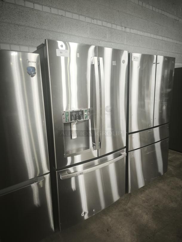 GE 27.7 Cu. Ft. French-Door Refrigerator, stainless steel, model GFE28GYNFS, fingerprint-resistant, used and working.