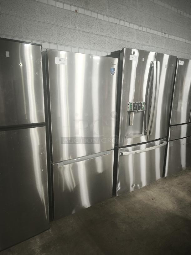 LIKE NEW Midea 18.7 cu. ft. Bottom-Mount Freezer Refrigerator, Model MRB19B7AST, stainless steel finish, excellent condition.