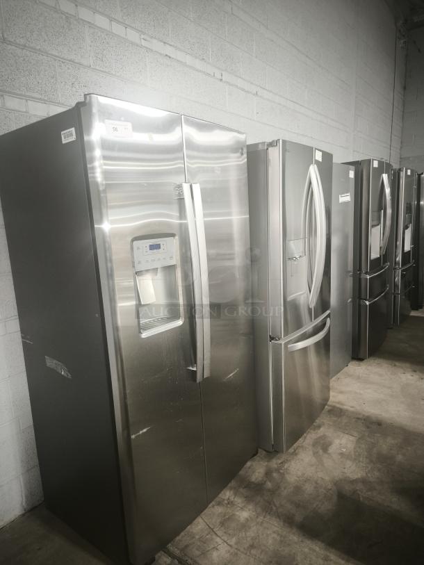 Used GE 25.1 cu. ft. fingerprint-resistant side-by-side refrigerator, model GSS25IYNFS, stainless steel, in working condition.
