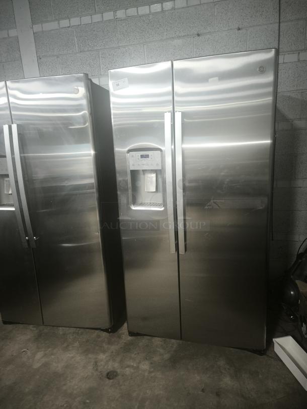 Used GE 25.1 cu. ft. side-by-side refrigerator, model GSS25IYNFS, with fingerprint-resistant finish in working condition.