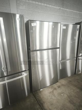 GE 21.1 cu. ft. top-freezer fridge, model GIE21GSHSS, stainless steel, used, working condition, Energy Star certified.