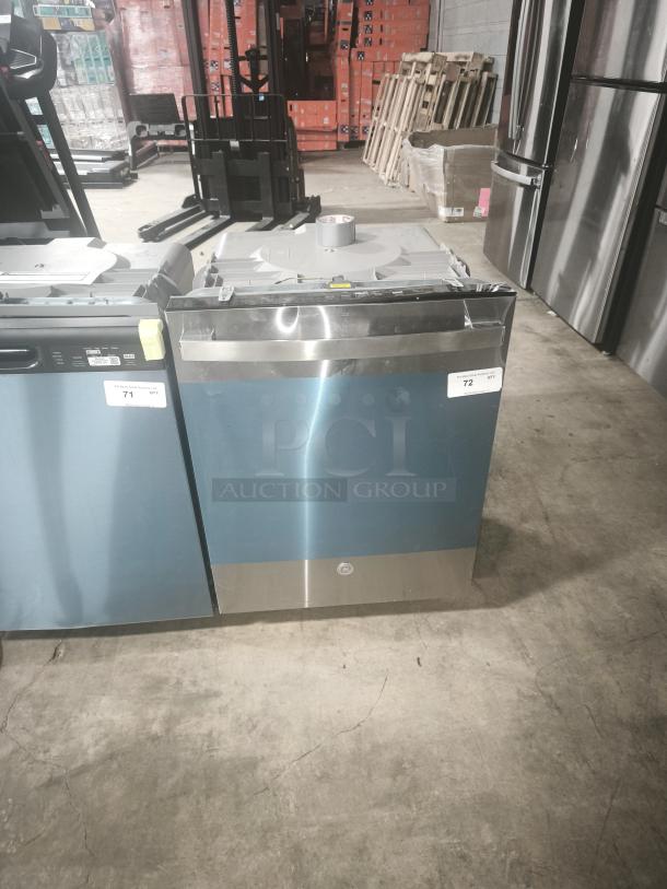 GE dishwasher model GDT550PYRFS, new, top control, plastic interior, Sanitize Cycle, Dry Boost™, stainless steel finish.