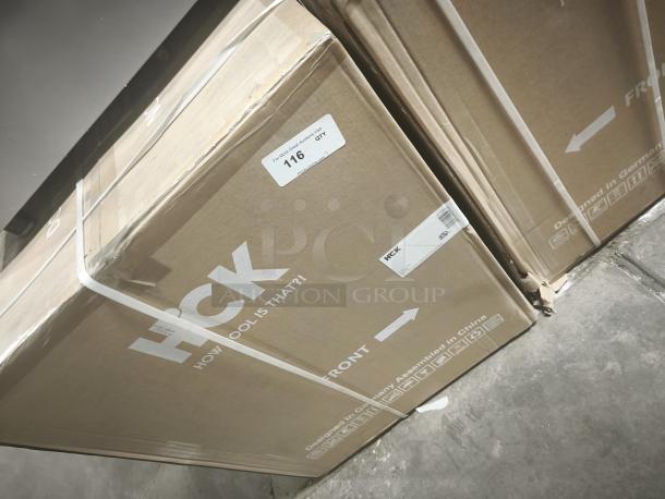 Brand new HCK 5.12 cu.ft undercounter dual zone fridge, model D150-D, in original packaging.