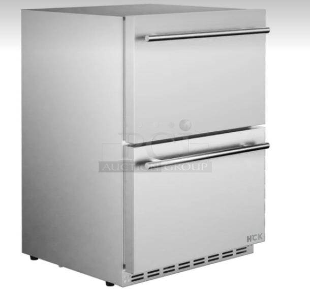 Brand new HCK D150-D undercounter dual zone fridge, 5.12 cu.ft, stainless steel, sleek design, two drawers.