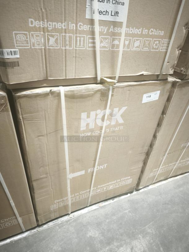 Brand new HCK 5.12 cu.ft undercounter dual zone fridge, model D150-D, in original packaging. Designed in Germany.