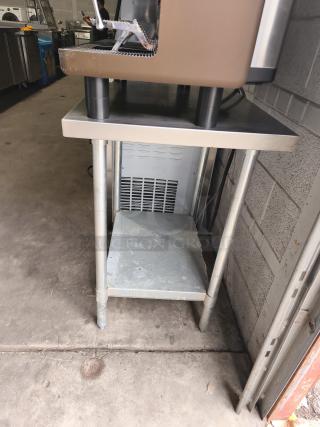 Regency 30" x 36" stainless steel work table with undershelf, visible wear, ideal for commercial use.