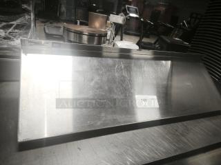 Frymaster 60" wall shelf, stainless steel, heavy-duty, used condition. Visible NSF marking, suitable for commercial kitchens.