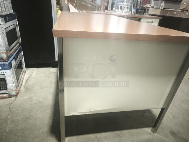 Alera 25953 double pedestal desk, cherry top, putty steel legs, slight dent on side, 60"x30"x29.5", used condition.