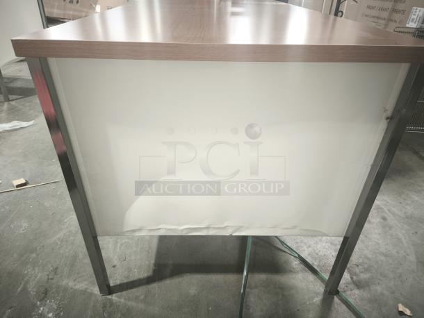 Alera 25953 double pedestal steel desk, 60x30x29.5 in., cherry top, putty legs, visible wear on side panel.