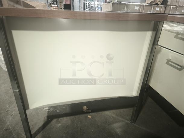 Alera double pedestal steel desk, 60x30x29.5 in., cherry top, putty body and legs, excellent condition.