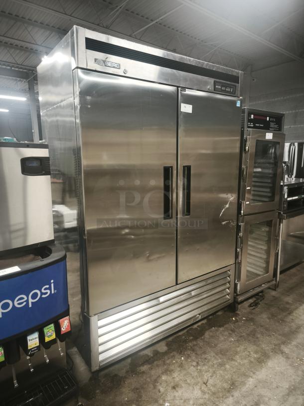 BRAND NEW BERG BRG-F49 Commercial Freezer, solid doors, stainless steel finish, model BRG-F49, in mint condition.
