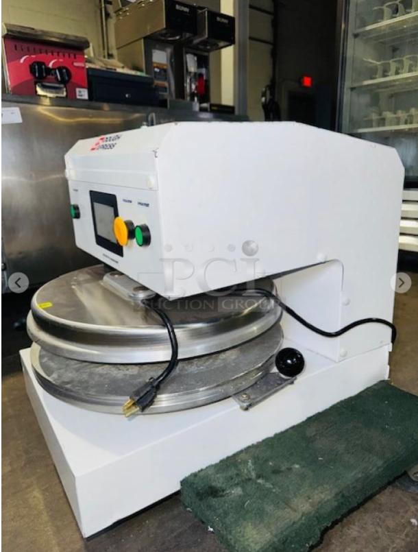 Dough Xpress DXE-WH 18" pizza dough press, electromechanical, heavy-duty, 120V, 1150W, near-new condition, visible control panel.