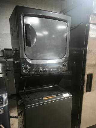NEW GE Unitized Spacemaker washer and dryer, model GUD27ESPM1DG. 3.8 cu ft washer, 5.9 cu ft dryer, stainless steel basket, excellent condition.