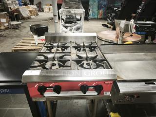 Brand new Avantco Chef Series 24" 4 Burner Gas Countertop Range, Model 177CAGR424, 100,000 BTU, stainless steel.