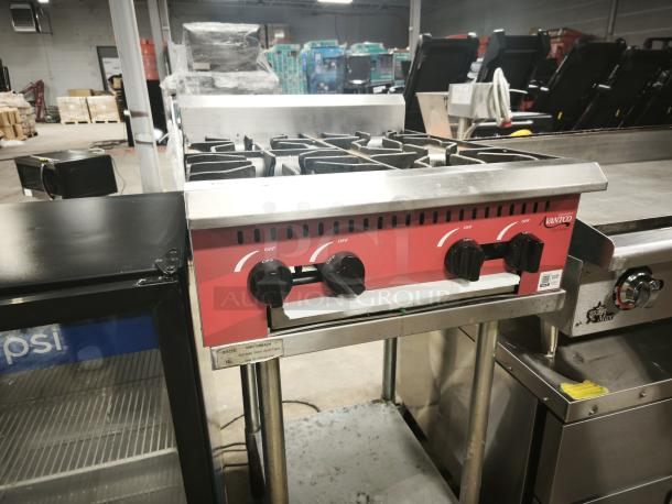 Brand new Avantco Chef Series 24" 4 Burner Gas Countertop Range, model 177CAGR424, with 100,000 BTU output.