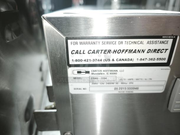 Carter-Hoffmann heater, model 27080-2294, marked with technical assistance info and specifications.