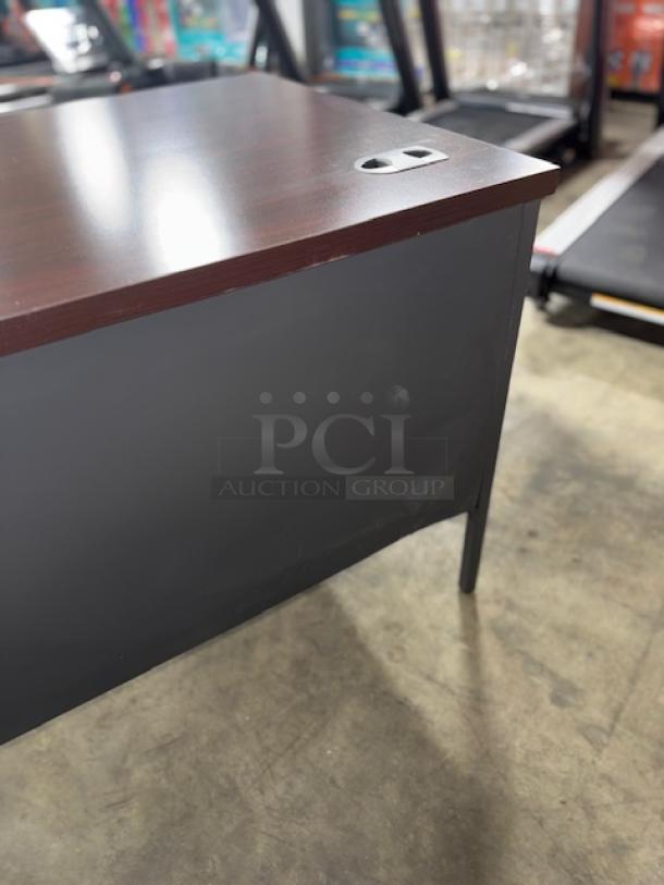 BRAND NEW with dent and scratch, ALERA ALEHSD6030CM double pedestal steel desk, 60"x30"x29.5", mahogany top, charcoal legs.