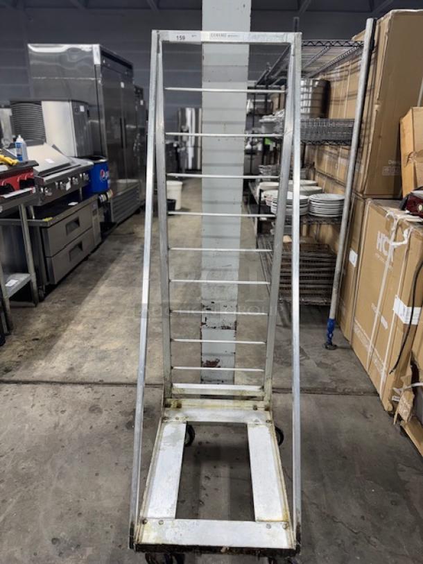 Channel FBR-27 Mobile Fryer Basket Rack, 27 basket capacity, stainless steel, used condition, casters for mobility.