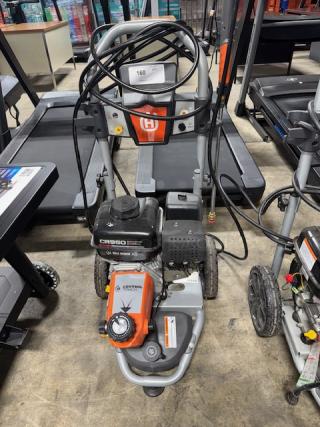 Husqvarna PW-3200 gas pressure washer, model 022007, features 3200 PSI, tested and working, GE CR950 engine, orange accents.