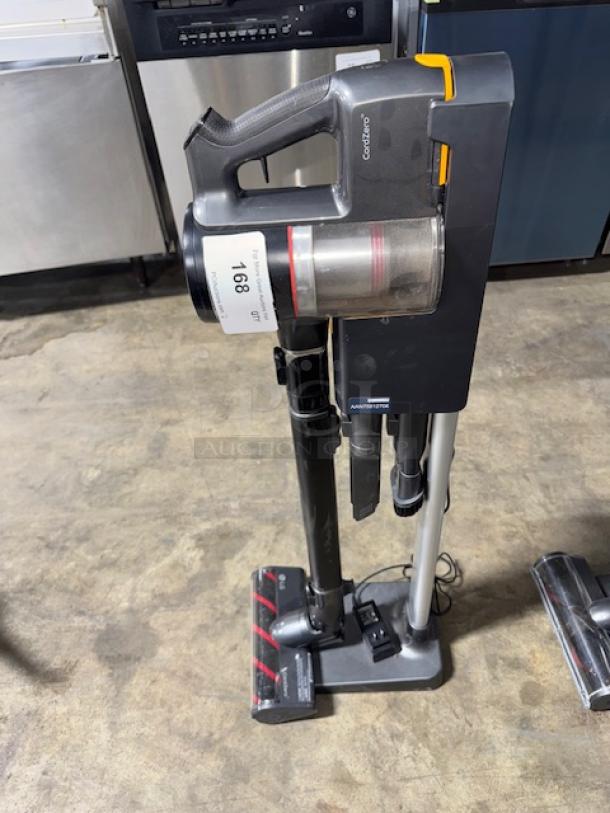LG CordZero A9 cordless stick vacuum in tested working condition, features sleek design and multi-surface cleaning capability.