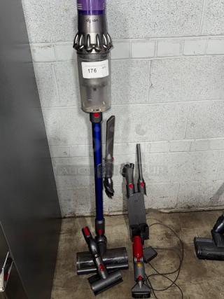 Dyson V11 Torque Drive + cordless vacuum cleaner, blue, includes attachments, gently used, auction tag 176 visible.
