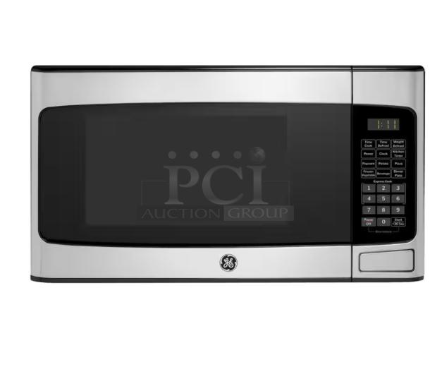 Brand new GE 2.2-cu ft 1100-Watt countertop microwave, model GCSH22U1WSS, stainless finish with control panel.