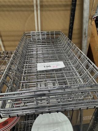 Rectangular wire mesh basket, food grade, silver, excellent condition, with paper tag displaying "196 46."