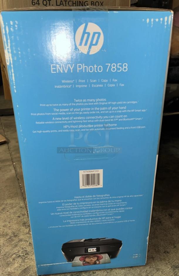 BRAND NEW HP Envy 7858 All-in-one Inkjet Printer in box. Features Wi-Fi, mobile printing, black color, model K7S08A.